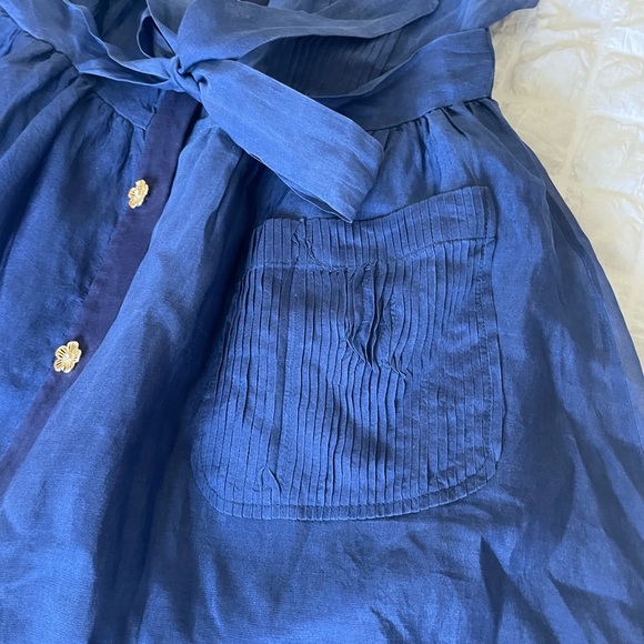 Anthro Manoush Silk Blue A-Line Dress with Peter Pan Collar - Picture 3 of 9